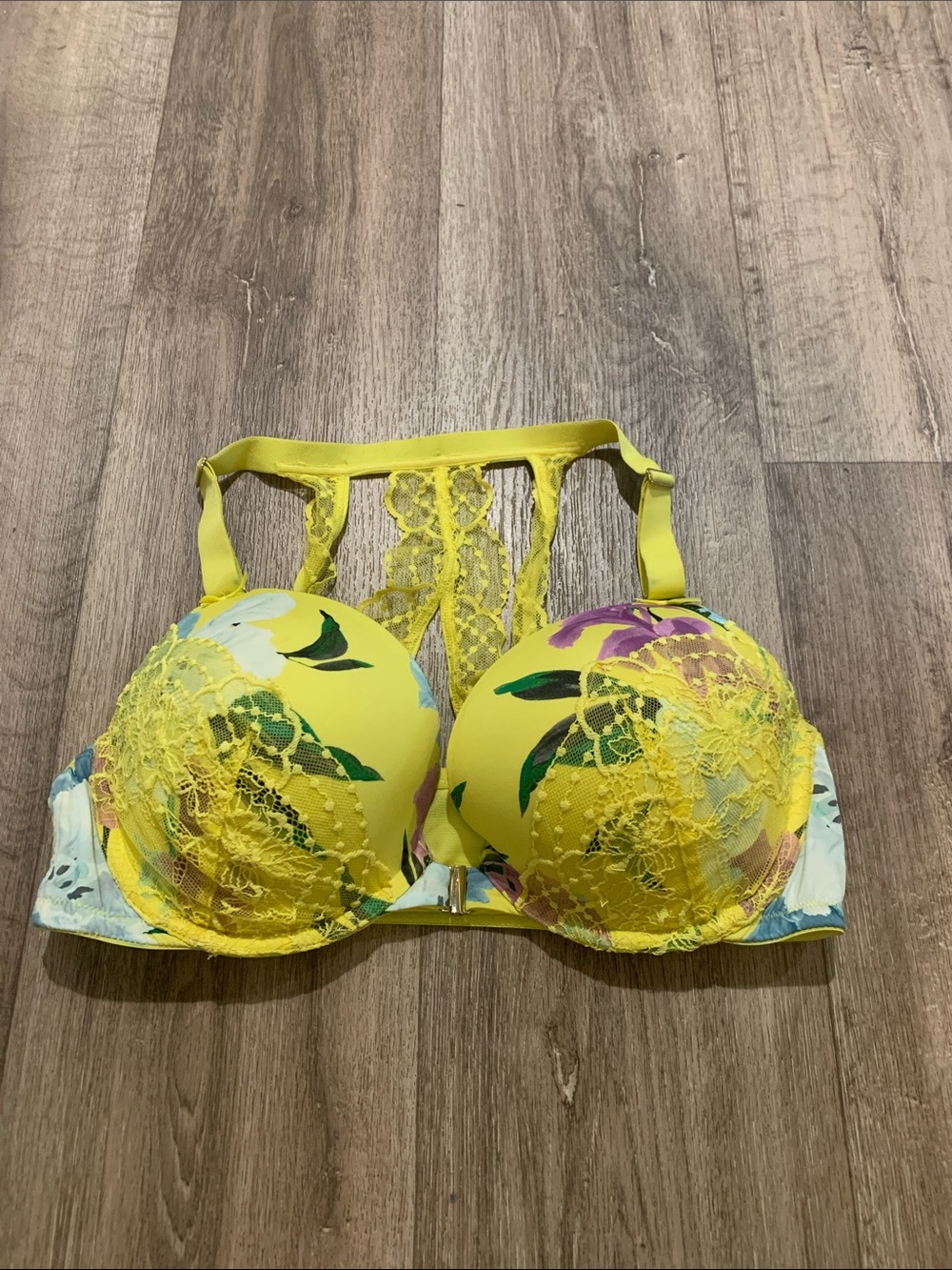 Cacique Yellow Floral Lace Bra